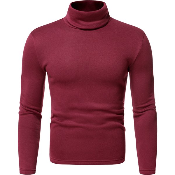 Men's Autumn And Winter New Warm High Collar Plush Top Fashion Underlay Casual T-Shirt-image