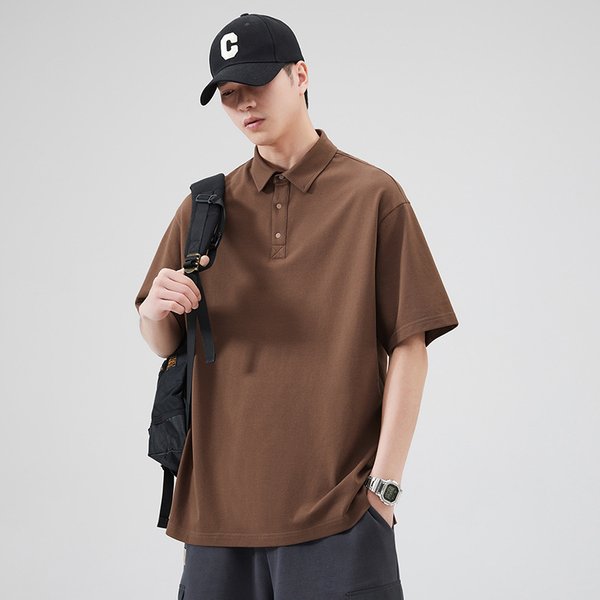 Summer Lapel Polo Shirt Men, Short Casual Loose Fitting Business Solid Color Half Sleeved Trendy And Versatile Leading-image