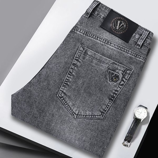 High End Jeans, Loose Straight Stretch, 2023 Spring Autumn Korean Version, Simple And Casual Long Pants, Men's Fashion-image