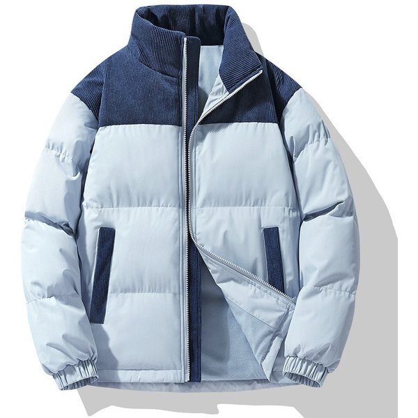 Unisex Winter Puffer Jacket With Detachable Faux Fur Collar – Thickened Polyester Fill, Trendy Color Blocking (S-4XL, Stand Collar, Windproof)