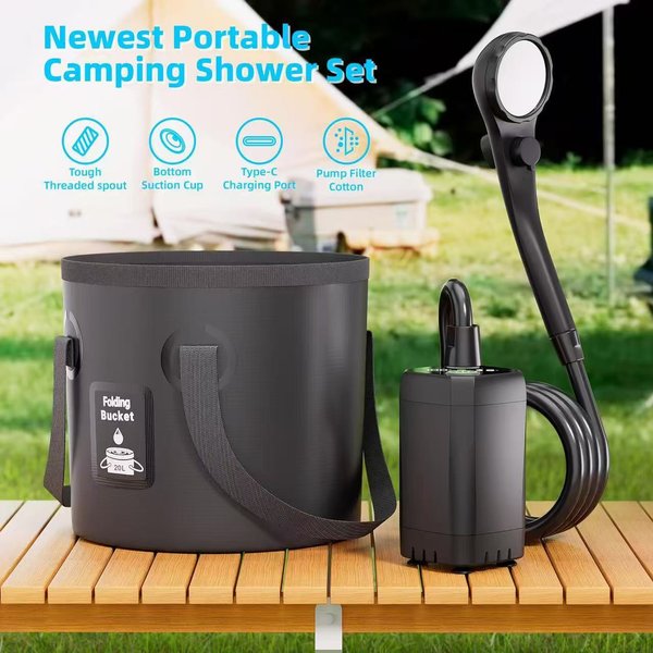 Portable Camping Shower With 15 Stage Filter, Rechargeable 6000Mah Shower Pump , 3+1 Spray Outdoor Shower-image