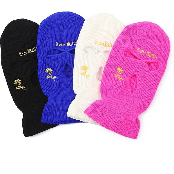 Autumn And Winter Three Hole Knitted Hat Knit Beanie With Rose Embroidery - Warm Winter And Fall Hat For Skiing, Cycling, And Outdoor Activities-image