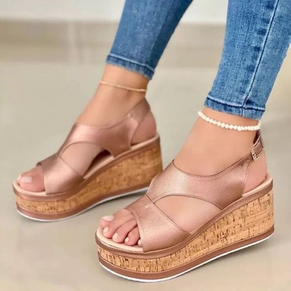 Women's Summer Wedge Heel Fish Mouth Sandals Thick Bottom Platform Casual Roman Style Shoes