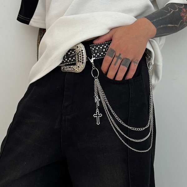 European And American Hip-hop Punk Cross Metal Pants Cha, High-end Men's Niche Cross-border Rock Style Jeans Waist