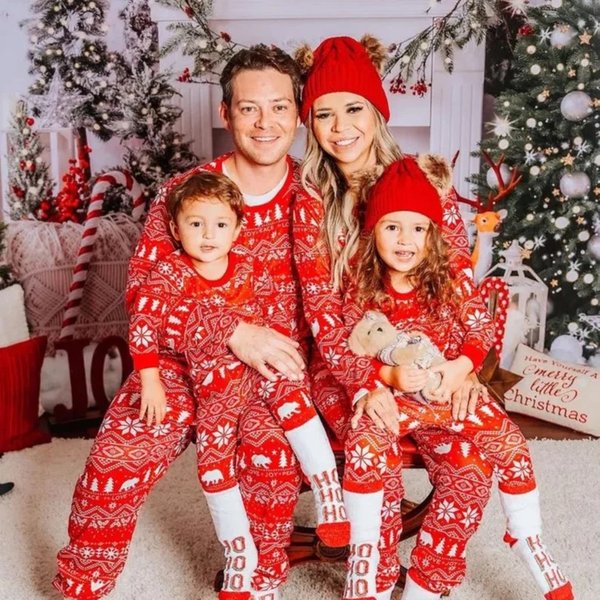 Christmas Family Home Parent Child Suit Printed Pajamas Long Sleeve Round Neck