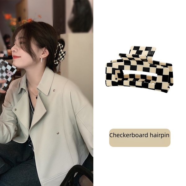 Checkerboard Hairclip Women's Back Of Head Clip French Grab Clip Headwear Internet Celebrity Shark Clip Large-image