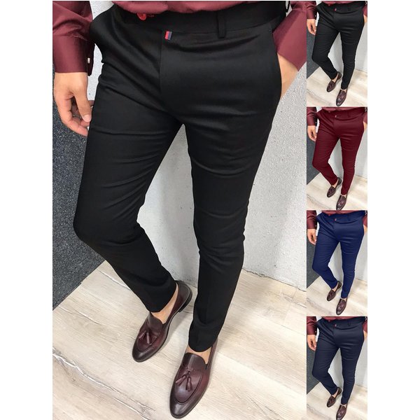 Mens New Vintage Thin Style Straight Long Suit Pants Streetwear Jogging Pencil Solid Color Pants Men Business Casual Trousers