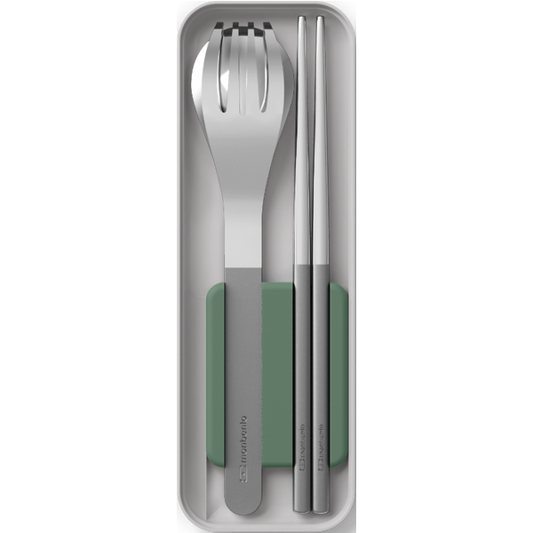 Das Besteck Set für unterwegs 2.0 - monbento MB Slim Box Essstäbchen grün Natural