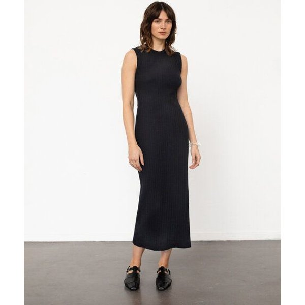 Rotholz Geripptes Kleid Bio Baumwolle - Schwarz