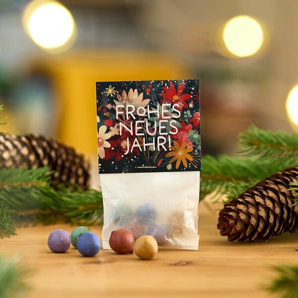Die Stadtgärtner 10x5 Blumenmurmeln im Tütchen "Frohes Neues Jahr" I Frohes Neues Jahr I Gastgeschenk zu Silvester oder Neujahr I Happy New Year