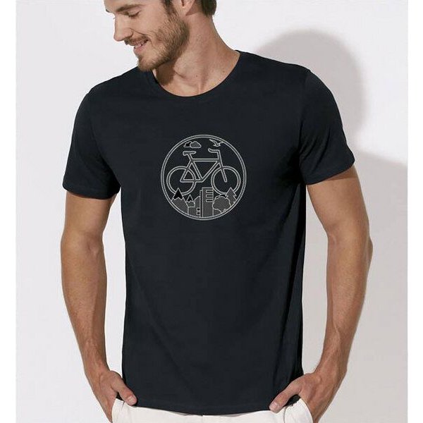 Picopoc Fahrrad / Stadt & Natur, Berge & Bäume T-Shirt in Schwarz & Weiß