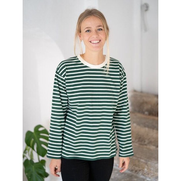 FUXBAU Frauen Streifen Longsleeve - creme grün, bordeaux, blau oder senf