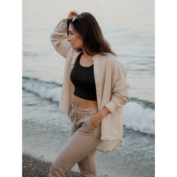 Hutch&Putch Musselin Oversize Bluse - Klassische Bluse - Langarmbluse aus 100% Bio-Baumwolle
