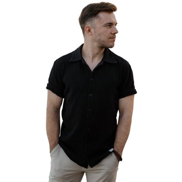 Hutch&Putch Kurzarm Musselin Herrenhemd - Business Casual Freizeit - aus 100% Bio-Baumwolle