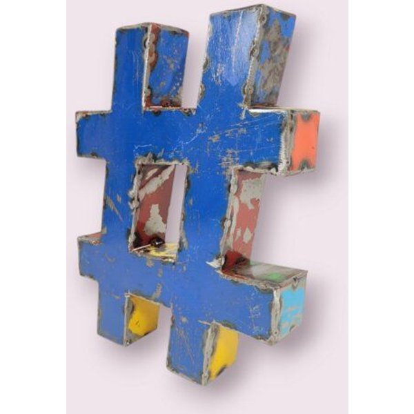 Moogoo Creative Africa Sonderzeichen Hashtag "#" Raute aus recycelten Ölfässern 21/35 cm
