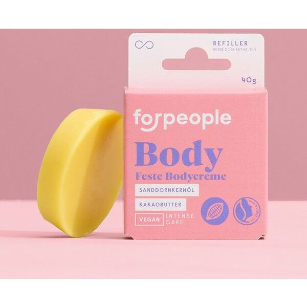 forpeople Feste Körperbutter/Bodybutter | Sanddorn | Allergenfrei | Biokosmetik als Refiller