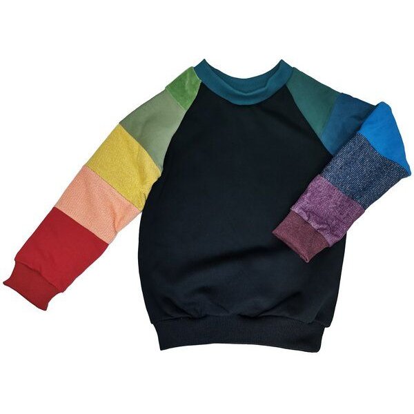 liebewicht Pullover aus Bio Sweat Regenbogen Patchwork Unikat für Babys und Kinder
