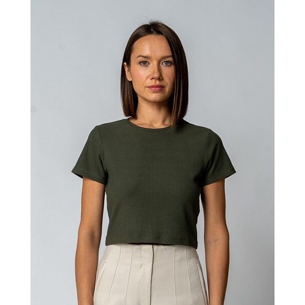 GORG Damen Geripptes Cropped T-Shirt aus Bio-Baumwolle & TENCEL Modal