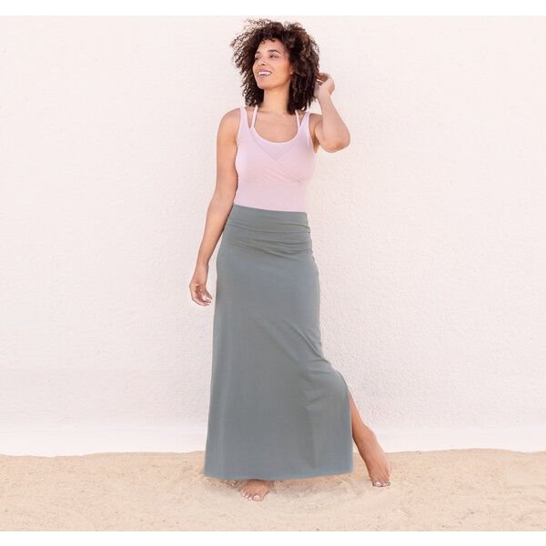 Jaya INDRA - Damen - Maxi-Rock aus elastischer Biobaumwolle mit doppeltem Bund, High Waist - Low Waist tragbar