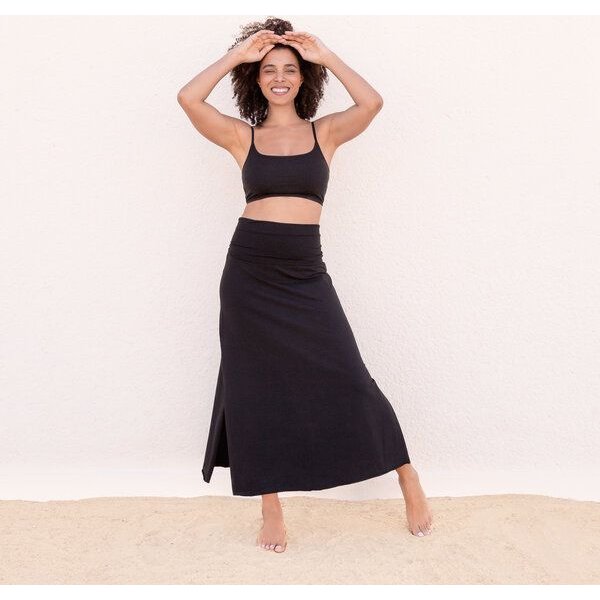 Jaya INDRA - Damen - Maxi-Rock aus elastischer Biobaumwolle mit doppeltem Bund, High Waist - Low Waist tragbar