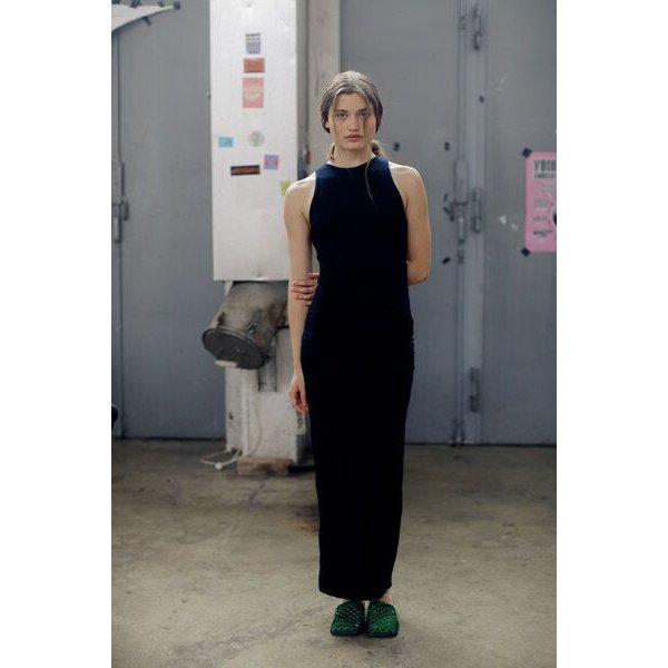 IVA RYCH Maxikleid mit Drapierung aus Wolle I Deadstock