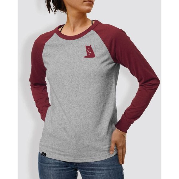 little kiwi Frauen Langarm-T-Shirt, "Fuchs", Heather Grey/Burgundy, Heather Grey/Navy