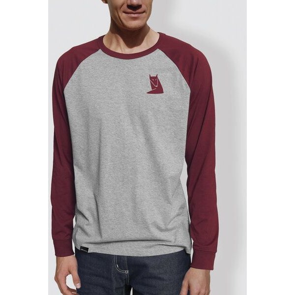 little kiwi Herren Langarm-T-Shirt, "Fuchs", Heather Grey/Burgundy, Heather Grey/Navy