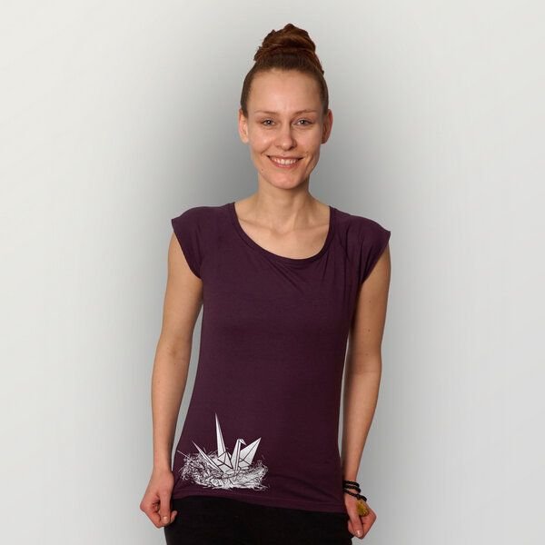 HANDGEDRUCKT RESTPOSTEN "Origami-Kranich" Bamboo Frauen T-Shirt Continental Clothing