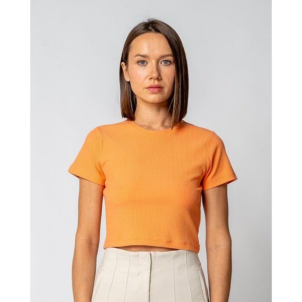 GORG Damen Geripptes Cropped T-Shirt aus Bio-Baumwolle & TENCEL Modal
