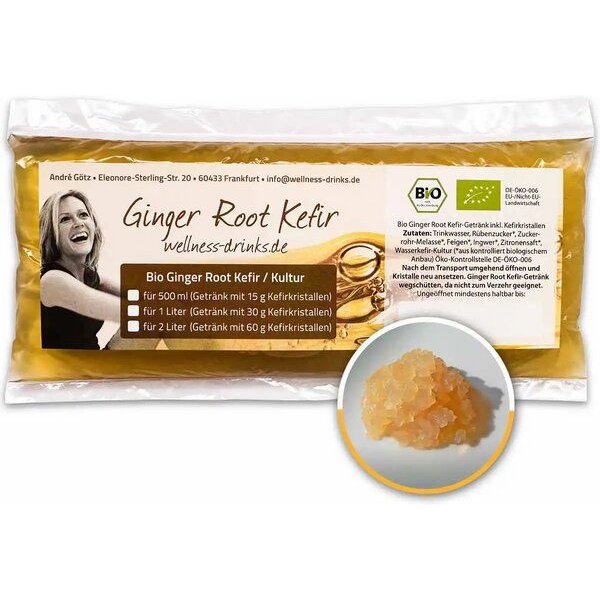 Wellness-Drinks Bio Ginger Root Kefir mit Kefirkristallen (groß)