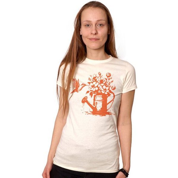 HANDGEDRUCKT "Gartenfreude" Frauen T-Shirt Earth Positiv