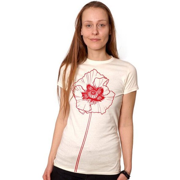 HANDGEDRUCKT "Mohnblume" Frauen T-Shirt Earth Positive