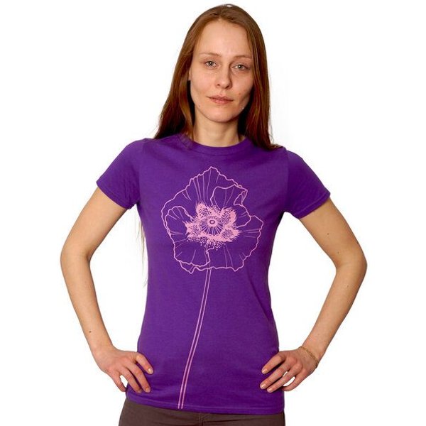 HANDGEDRUCKT "Mohnblume" Frauen T-Shirt Earth Positive