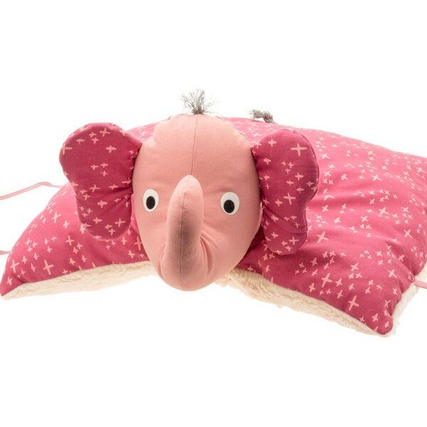 Flosinn Kuschelkissen Elefant als Reisekissen mit Teddyplüsch aus Baumwolle. Personalisierbar