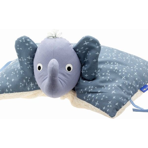 Flosinn Kuschelkissen Elefant als Reisekissen mit Teddyplüsch aus Baumwolle. Personalisierbar