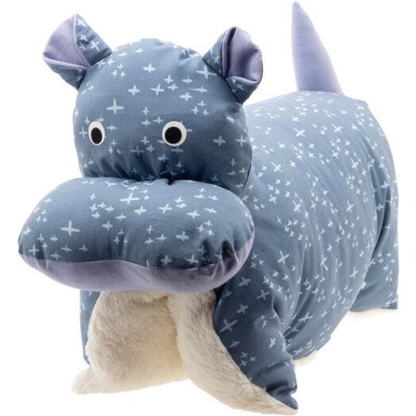 Flosinn Kuscheltierkissen Nilpferd mit Teddyplüsch aus Baumwolle. Personalisierbar