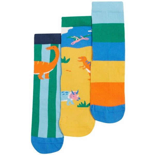Frugi Kindersocken in Dreierpack mit Dinosaurus