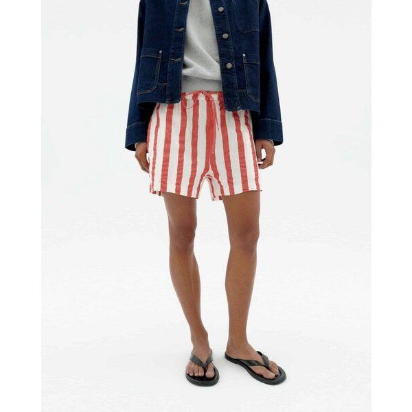 thinking mu Geranio Shorts - Red Maxi Stripes - Damen Shorts aus Bio-Baumwolle