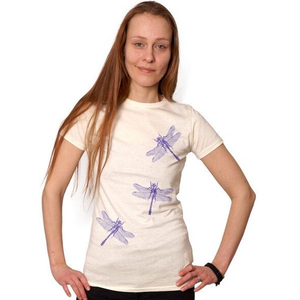 HANDGEDRUCKT "3 Azurjungfern" Frauen T-Shirt Earth Positive
