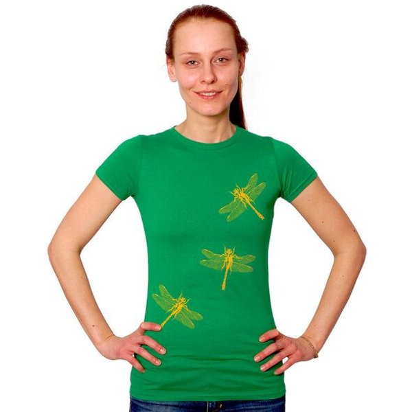 HANDGEDRUCKT "3 Azurjungfern" Frauen T-Shirt Earth Positive