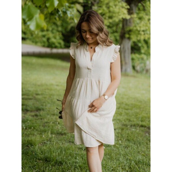 Hutch&Putch Musselin Sommerkleid - mit gerüschten Ärmeln - 100% Bio-Baumwolle - Volantkleid - kurzes Kleid - weich und atmungsaktiv