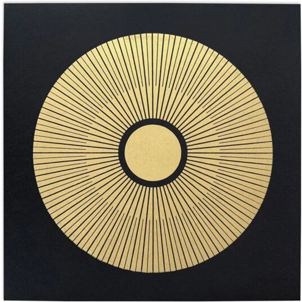 Veskor Cassiopeia CENTRAL SUN Sonnen Linoldruck | 50 × 50 cm | Gold auf Schwarz
