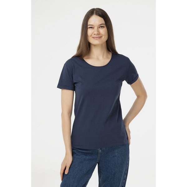 Evermind Damen T-Shirt mit umgeschlagenen Ärmeln