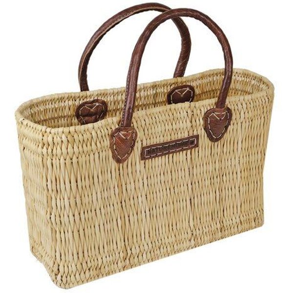 Schilftasche Damen NATUREHOME M 39x25x11 cm – handgeflochtene Korbtasche mit Ledergriffen, nachhaltige Shopper Tasche aus Naturmaterial, Strandtasche & Einkaufstasche im Boho Design, leicht & robust