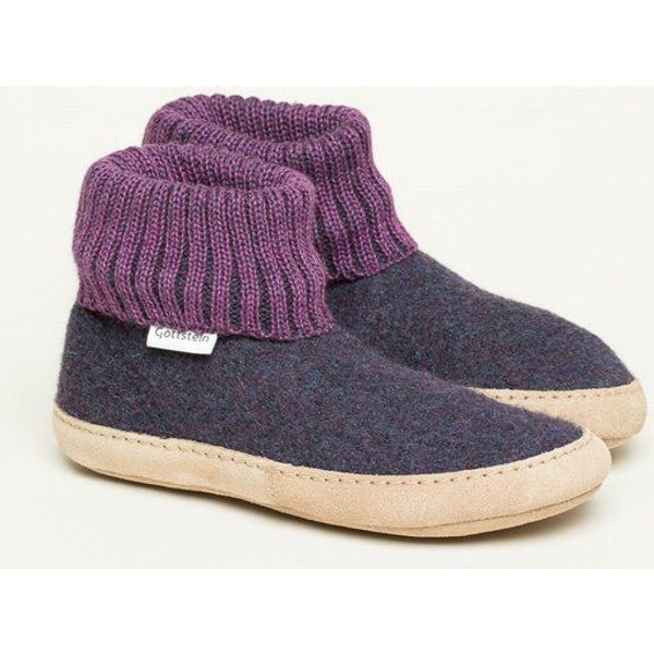 Gottstein Hüttenschuh Dakota - Hoher Filzhausschuh für Damen & Herren aus 100% Schurwolle mit extra bequemer Ledersohle & elastischem Strickbund