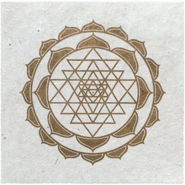 Veskor Cassiopeia SRI YANTRA Lotus Linoldruck | 22 × 22 cm | Gold auf Naturweiß