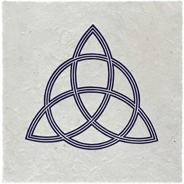 Veskor Cassiopeia TRIQUETRA Heilige Geometrie Linoldruck | 22 × 22 cm | Indigo auf Naturweiß