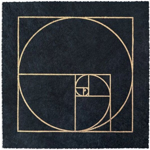 Veskor Cassiopeia FIBONACCI SEQUENZ Heilige Geometrie Linoldruck | 22 × 22 cm | Gold auf Schwarz