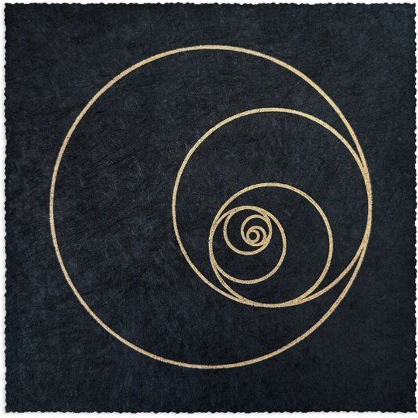 Veskor Cassiopeia FIBONACCI KREISE Heilige Geometrie Linoldruck | 22 × 22 cm | Gold auf Schwarz