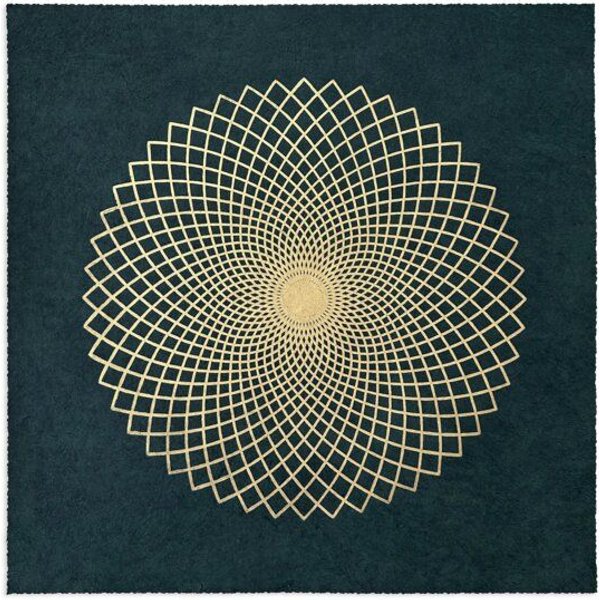 Veskor Cassiopeia LOTUS DER LIEBE Heilige Geometrie Linoldruck | 40 x 40 cm | Lichtgold auf Smaragdgrün